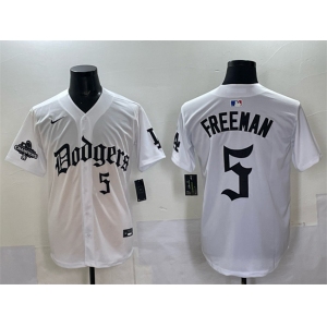 Men's Los Angeles Dodgers #5 Freddie Freeman White 2025 LA Gothic Style With 2024 World Series Champions Patch Vapor Premier Limited Stitched Baseball Jers