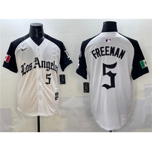 Men's Los Angeles Dodgers #5 Freddie Freeman White Black Mexico 2025 LA Gothic Style With Fernando Patch Vapor Premier Limited Stitched Baseball Jersey