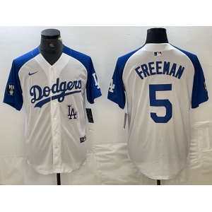 Men's Los Angeles Dodgers #5 Freddie Freeman White Blue Fashion Stitched Cool Base Limited Jersey