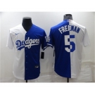 Mens Los Angeles Dodgers #5 Freddie Freeman White Blue Split Cool Base Stitched Baseball Jersey