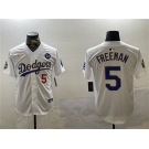 Men's Los Angeles Dodgers #5 Freddie Freeman White Gold 2024 World Series With No. 34 Patch Home Limited Stitched Baseball Jersey