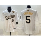 Men's Los Angeles Dodgers #5 Freddie Freeman White Gold 2025 World Series Limited Stitched Baseball Jersey