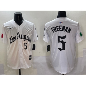 Men's Los Angeles Dodgers #5 Freddie Freeman White Mexico 2025 LA Gothic Style With Fernando Patch Vapor Premier Limited Stitched Baseball Jersey