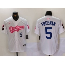 Men's Los Angeles Dodgers #5 Freddie Freeman White Pink Vin & Kobe Patch Stitched Baseball Jersey1