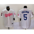 Men's Los Angeles Dodgers #5 Freddie Freeman White Pink Vin & Kobe Patch Stitched Baseball Jersey