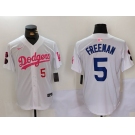 Men's Los Angeles Dodgers #5 Freddie Freeman White Pink Vin & Kobe Patch Stitched Baseball Jerseys