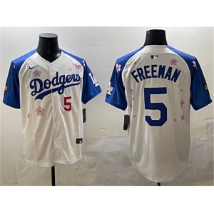 Men's Los Angeles Dodgers #5 Freddie Freeman White Royal 2025 Tokyo Series Limited Stitched Baseball Jersey