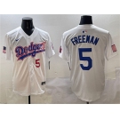 Men's Los Angeles Dodgers #5 Freddie Freeman White With American Flag Patch Limited Stitched Baseball Jersey