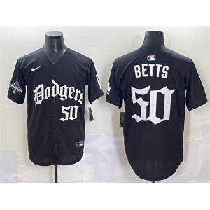 Men's Los Angeles Dodgers #50 Mookie Betts Black 2025 LA Gothic Style With 2024 World Series Champions Patch Vapor Premier Limited Stitched Baseball Jersey