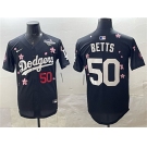 Men's Los Angeles Dodgers #50 Mookie Betts Black 2025 World Series Patch Tokyo Series Limited Stitched Baseball Jersey