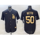 Men's Los Angeles Dodgers #50 Mookie Betts Black Gold Cool Base Stitched Jersey