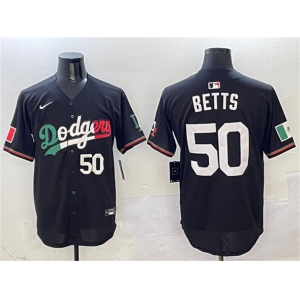 Men's Los Angeles Dodgers #50 Mookie Betts Black Mexico Flag Limited Stitched Baseball Jersey