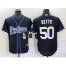 Men's Los Angeles Dodgers #50 Mookie Betts Black With Patch Cool Base Stitched Baseball Jersey1