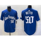 Men's Los Angeles Dodgers #50 Mookie Betts Blue 2025 LA Gothic Style With Fernando Patch Vapor Premier Limited Stitched Baseball Jersey