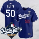 Men's Los Angeles Dodgers #50 Mookie Betts Blue 2025 World Series Vapor Limited Stitched Jersey