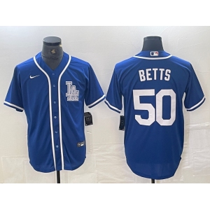 Men's Los Angeles Dodgers #50 Mookie Betts Blue Cool Base Stitched Baseball Jersey