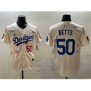 Men's Los Angeles Dodgers #50 Mookie Betts Cream 2025 Tokyo Series Limited Stitched Baseball Jersey