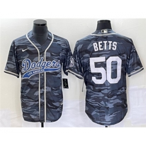 Men's Los Angeles Dodgers #50 Mookie Betts Gray Camo Cool Base With Patch Stitched Baseball Jersey