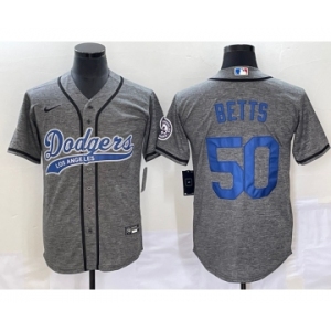 Men's Los Angeles Dodgers #50 Mookie Betts Grey Gridiron Cool Base Stitched Baseball Jersey