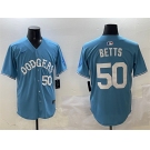 Men's Los Angeles Dodgers #50 Mookie Betts Light Blue Limited Stitched Baseball Jersey