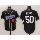 Men's Los Angeles Dodgers #50 Mookie Betts Number Black White Cool Base Stitched Jersey