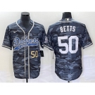 Men's Los Angeles Dodgers #50 Mookie Betts Number Gray Camo Cool Base With Patch Stitched Baseball Jersey