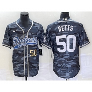 Men's Los Angeles Dodgers #50 Mookie Betts Number Gray Camo Cool Base With Patch Stitched Baseball Jersey