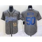 Men's Los Angeles Dodgers #50 Mookie Betts Number Grey Gridiron Cool Base Stitched Baseball Jersey