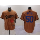 Men's Los Angeles Dodgers #50 Mookie Betts Number Olive Cool Base Limited Stitched Jersey