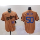 Men's Los Angeles Dodgers #50 Mookie Betts Number Olive Cool Base Limited Stitched Jerseys