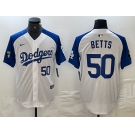 Men's Los Angeles Dodgers #50 Mookie Betts Number White Blue Fashion Stitched Cool Base Limited Jersey