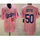 Men's Los Angeles Dodgers #50 Mookie Betts Pink 2025 Tokyo Series Limited Jersey