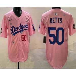 Men's Los Angeles Dodgers #50 Mookie Betts Pink 2025 Tokyo Series Limited Jersey