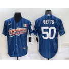 Men's Los Angeles Dodgers #50 Mookie Betts Rainbow Blue Red Pinstripe Mexico Cool Base Nike Jersey