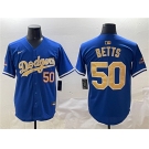 Men's Los Angeles Dodgers #50 Mookie Betts Royal 2025 Gold Collection Limited Stitched Baseball Jersey