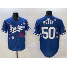 Men's Los Angeles Dodgers #50 Mookie Betts Royal 2025 Tokyo Series Limited Stitched Baseball Jersey