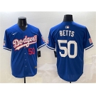 Men's Los Angeles Dodgers #50 Mookie Betts Royal With American Flag Patch Limited Stitched Baseball Jersey