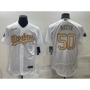 Men's Los Angeles Dodgers #50 Mookie Betts White 2022 All Star Stitched Flex Base Nike Jersey