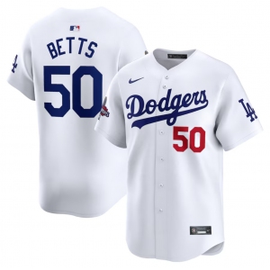 Men's Los Angeles Dodgers #50 Mookie Betts White 2024 World Series Champions Home Limited Stitched Baseball Jersey