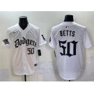Men's Los Angeles Dodgers #50 Mookie Betts White 2025 LA Gothic Style With 2024 World Series Champions Patch Vapor Premier Limited Stitched Baseball Jersey