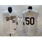 Men's Los Angeles Dodgers #50 Mookie Betts White Gold Limited Stitched Baseball Jersey
