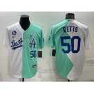 Men's Los Angeles Dodgers #50 Mookie Betts White Green Number 2022 Celebrity Softball Game Cool Base Jersey1