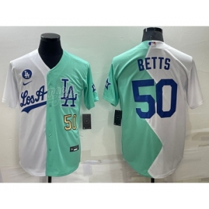 Men's Los Angeles Dodgers #50 Mookie Betts White Green Number 2022 Celebrity Softball Game Cool Base Jersey