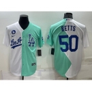 Men's Los Angeles Dodgers #50 Mookie Betts White Green Two Tone 2022 Celebrity Softball Game Cool Base Jersey