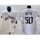 Men's Los Angeles Dodgers #50 Mookie Betts White Mexico 2025 LA Gothic Style With Fernando Patch Vapor Premier Limited Stitched Baseball Jersey