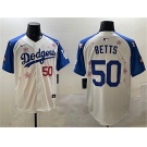 Men's Los Angeles Dodgers #50 Mookie Betts White Royal 2025 Tokyo Series Limited Stitched Baseball Jersey