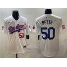 Men's Los Angeles Dodgers #50 Mookie Betts White With American Flag Patch Limited Stitched Baseball Jersey