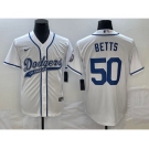 Men's Los Angeles Dodgers #50 Mookie Betts White With Patch Cool Base Stitched Baseball Jersey