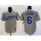 Men's Los Angeles Dodgers #6 H.S.Kim Gray Cool Base Stitched Baseball Jersey