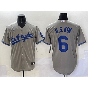 Men's Los Angeles Dodgers #6 H.S.Kim Gray Cool Base Stitched Baseball Jersey